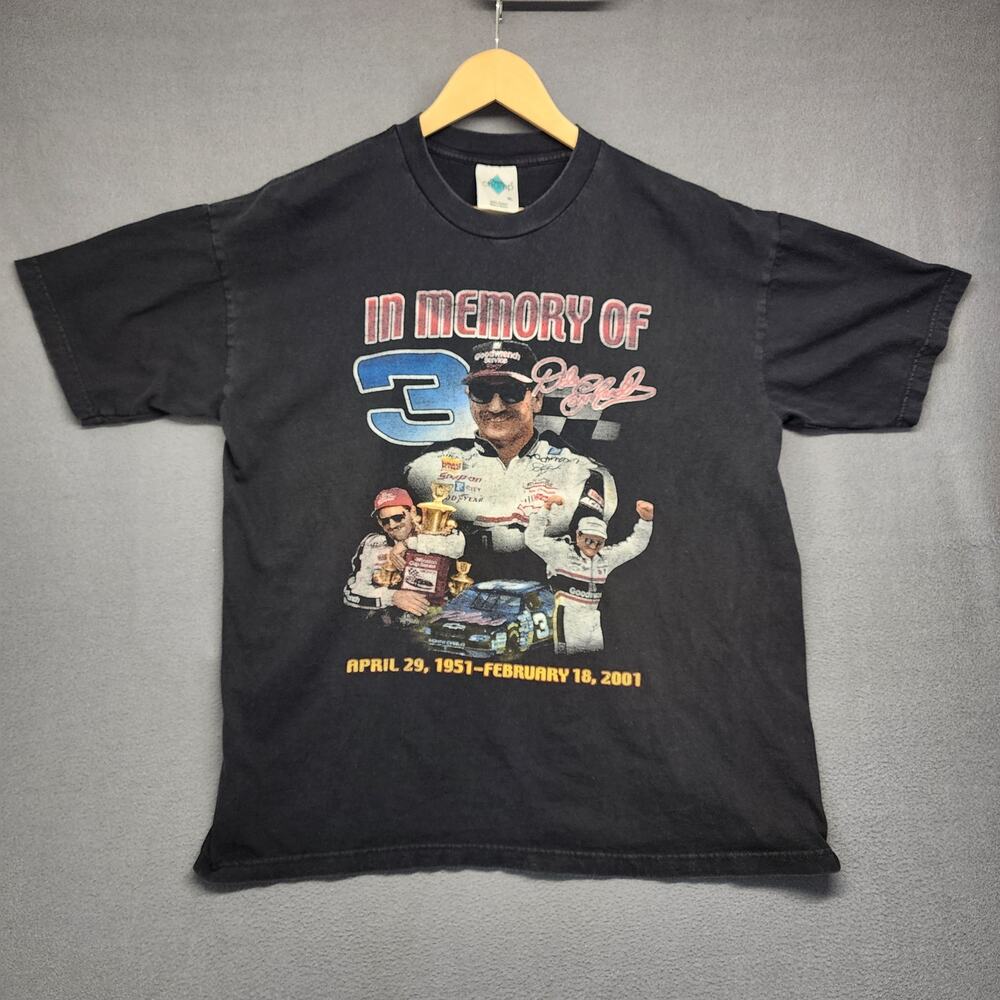 Dale Earnhardt Sr #3 Memorial T Shirt 2001 NASCAR In Memory Racing Black Tee Men